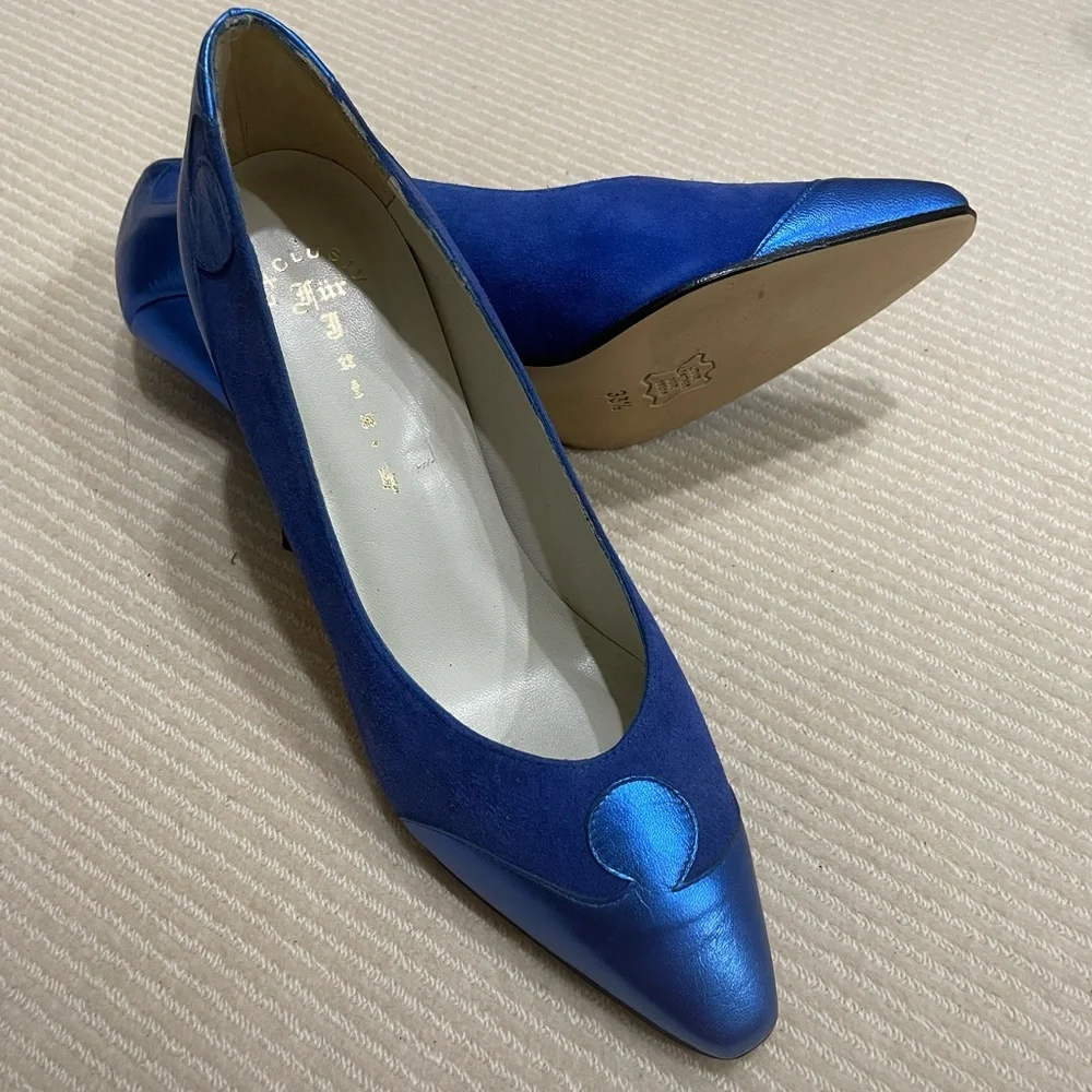 Womens Blue Suede And Leather Pump Heel